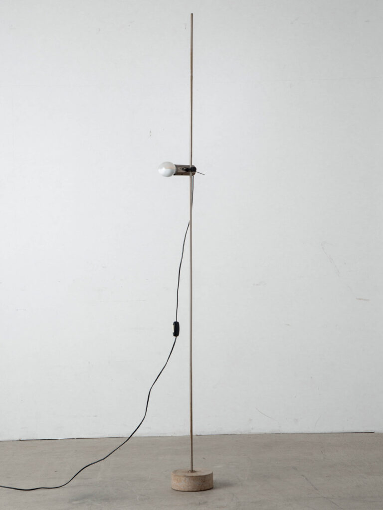 Agnoli 387 Floor Lamp by Tito Agnoli for Oluce in Chrome and Travertine