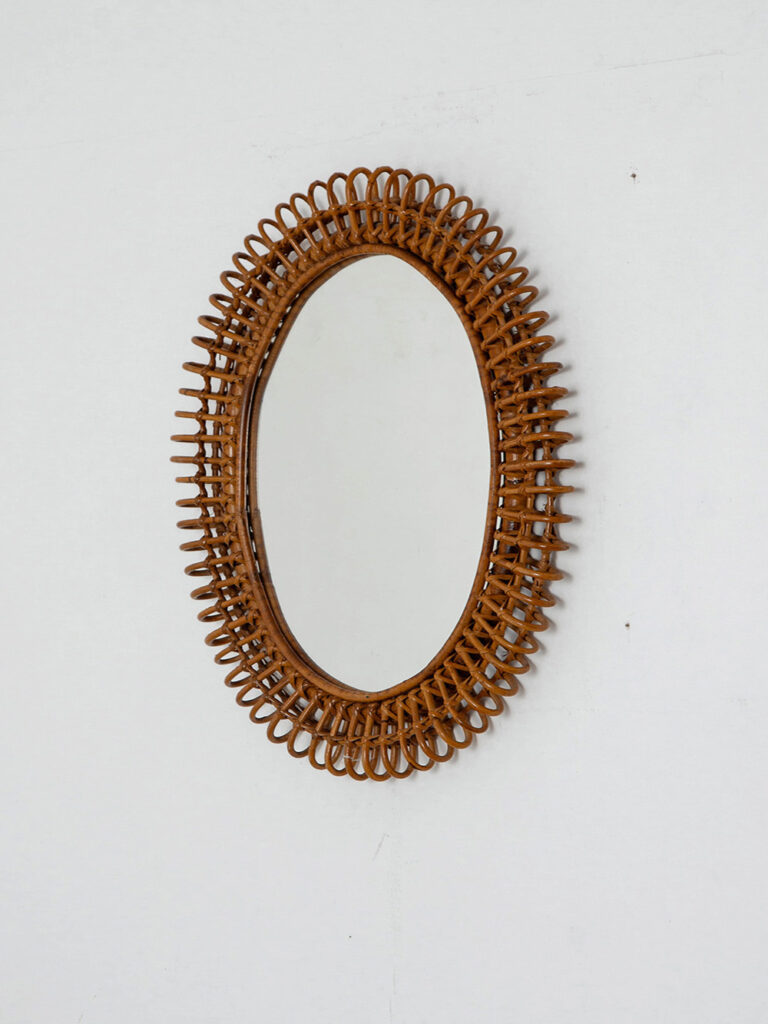 Mirror in Glass and Rattan