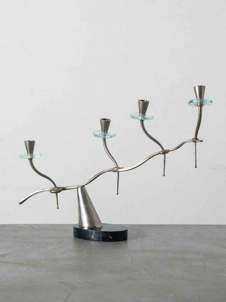 Candle Holder in Steel , Glass and Marble