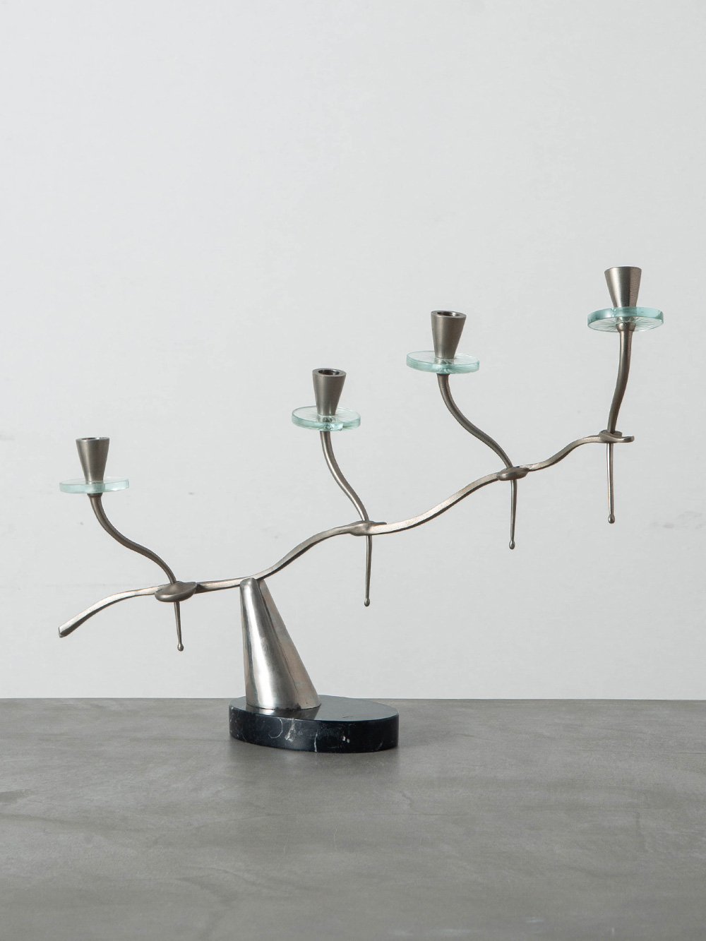 Candle Holder in Steel , Glass and Marble