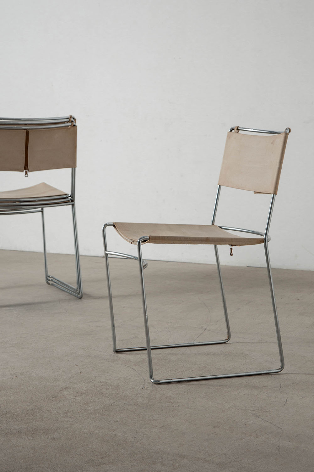 Delfina Chair by Enzo Mari for Driade in Chrome and Canvas
