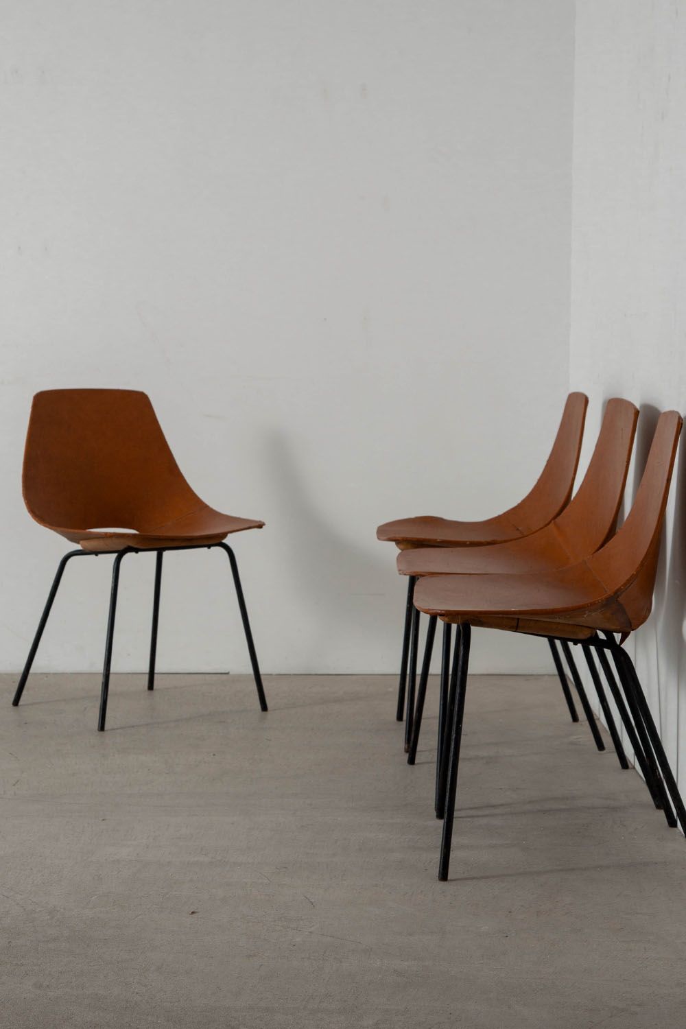 Amsterdam Chair by Pierre Guariche for Stainer in Leather and Steel