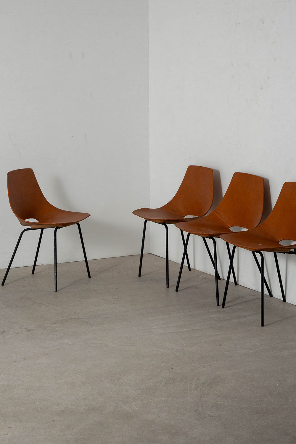 Amsterdam Chair by Pierre Guariche for Stainer in Leather and Steel