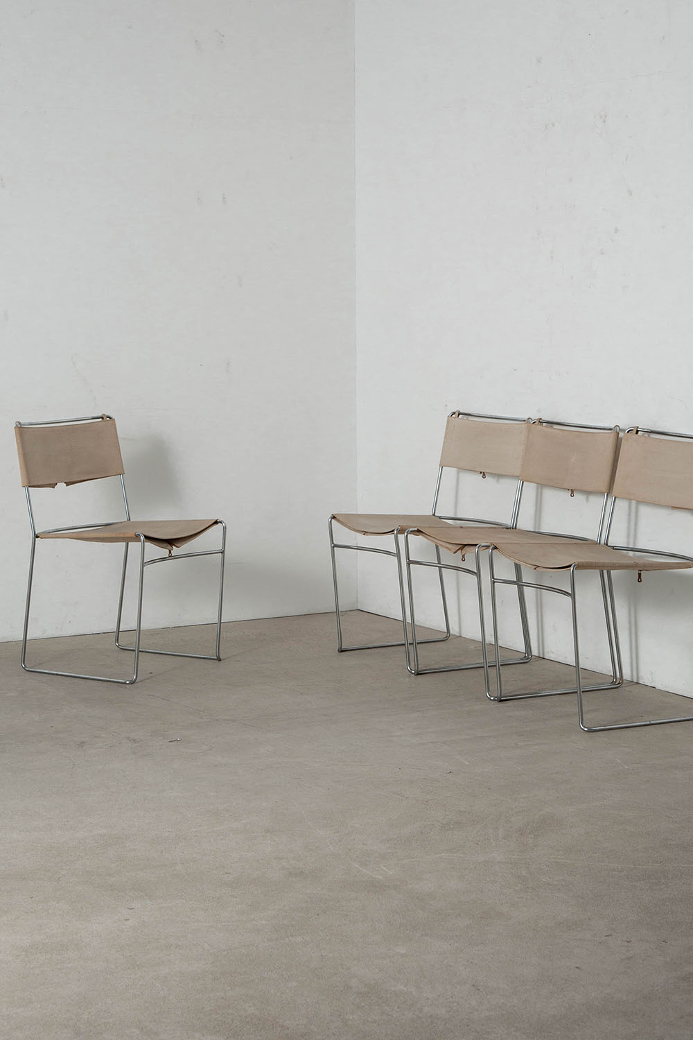 Delfina Chair by Enzo Mari for Driade in Chrome and Canvas