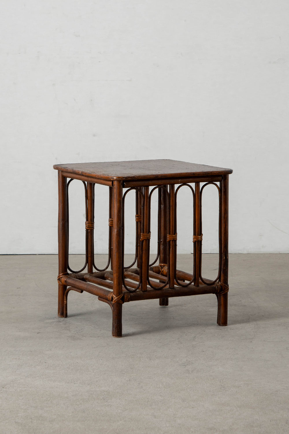 Side Table in Wood and Rattan