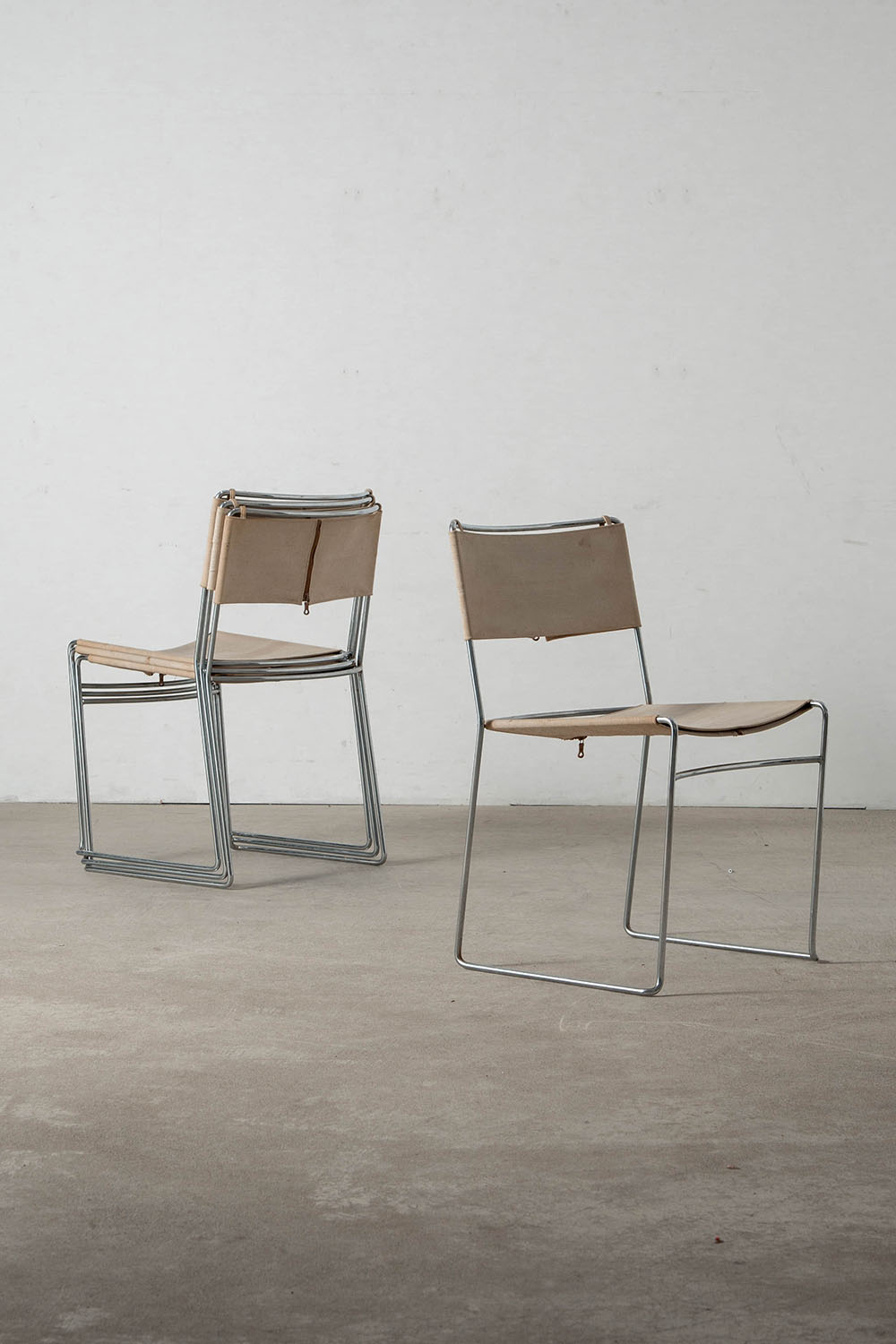 Delfina Chair by Enzo Mari for Driade in Chrome and Canvas