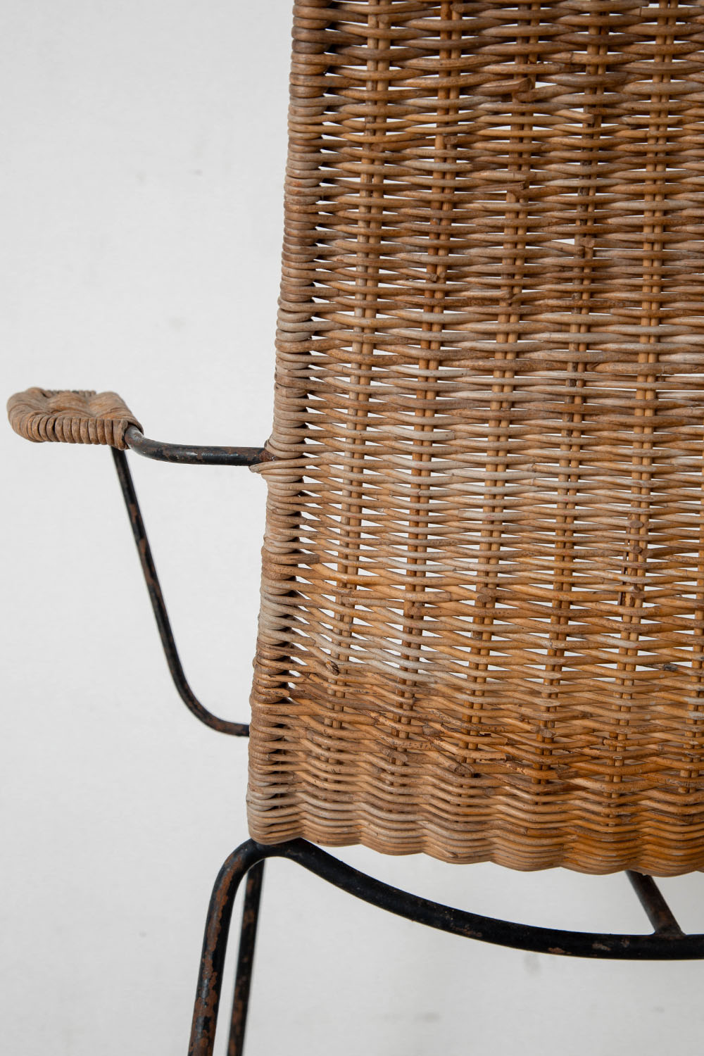 Arm Chair by Gian Franco Legler in Rattan and Black