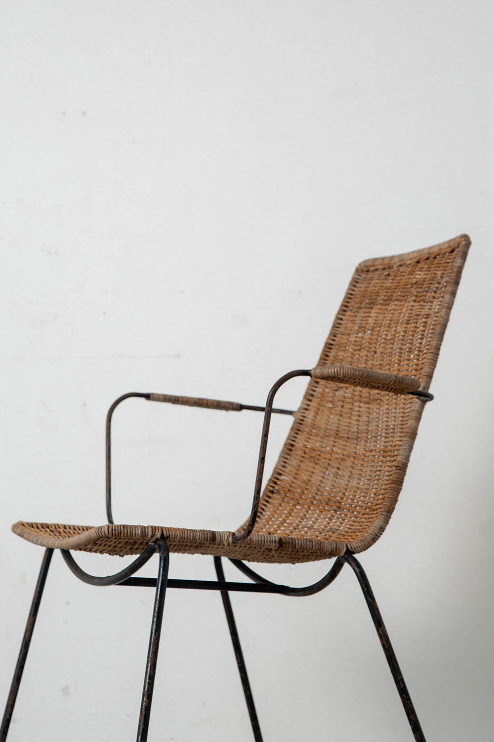 Arm Chair by Gian Franco Legler in Rattan and Black