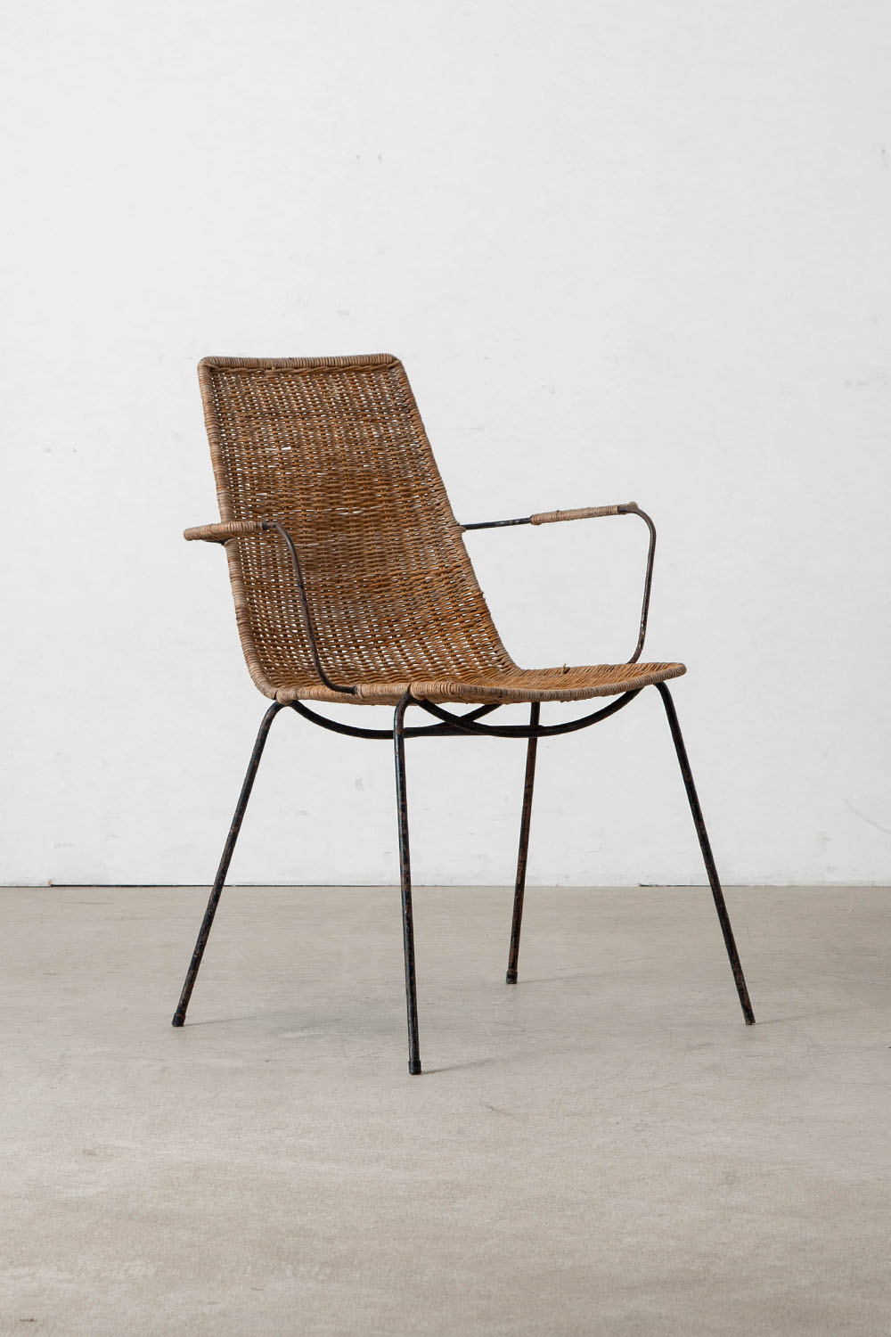 Arm Chair by Gian Franco Legler in Rattan and Black