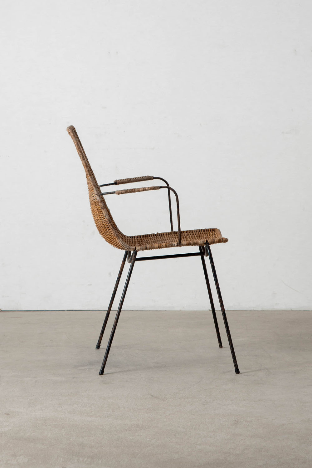 Arm Chair by Gian Franco Legler in Rattan and Black