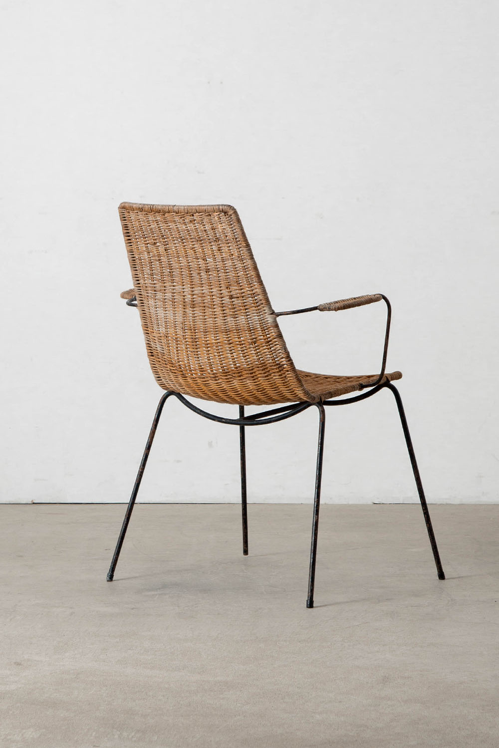 Arm Chair by Gian Franco Legler in Rattan and Black