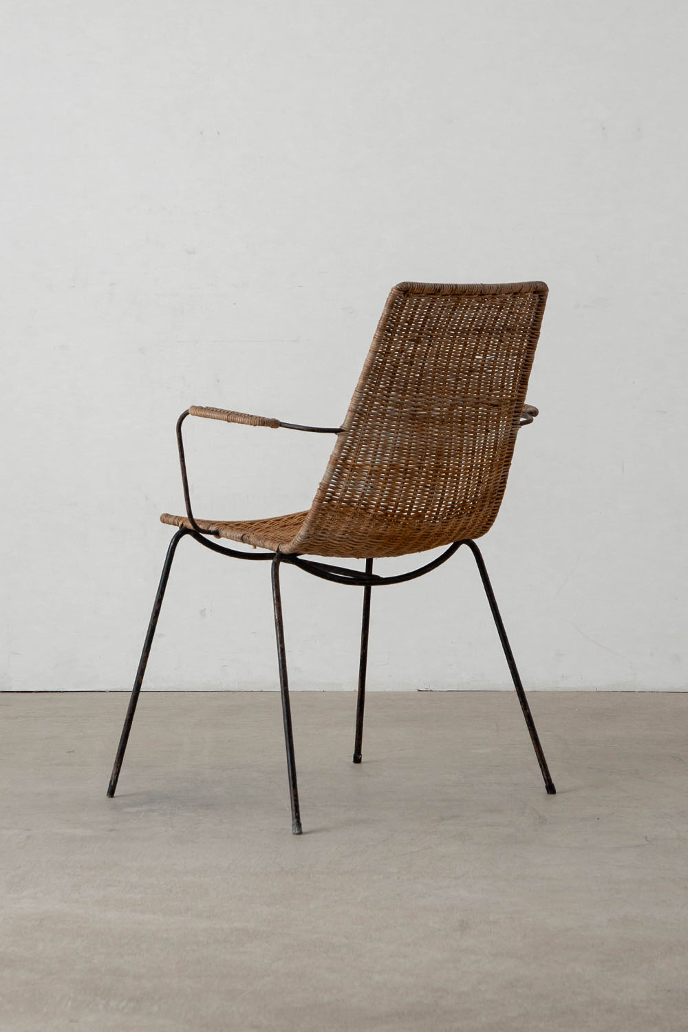 Arm Chair by Gian Franco Legler in Rattan and Black