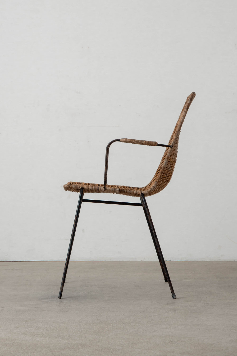 Arm Chair by Gian Franco Legler in Rattan and Black