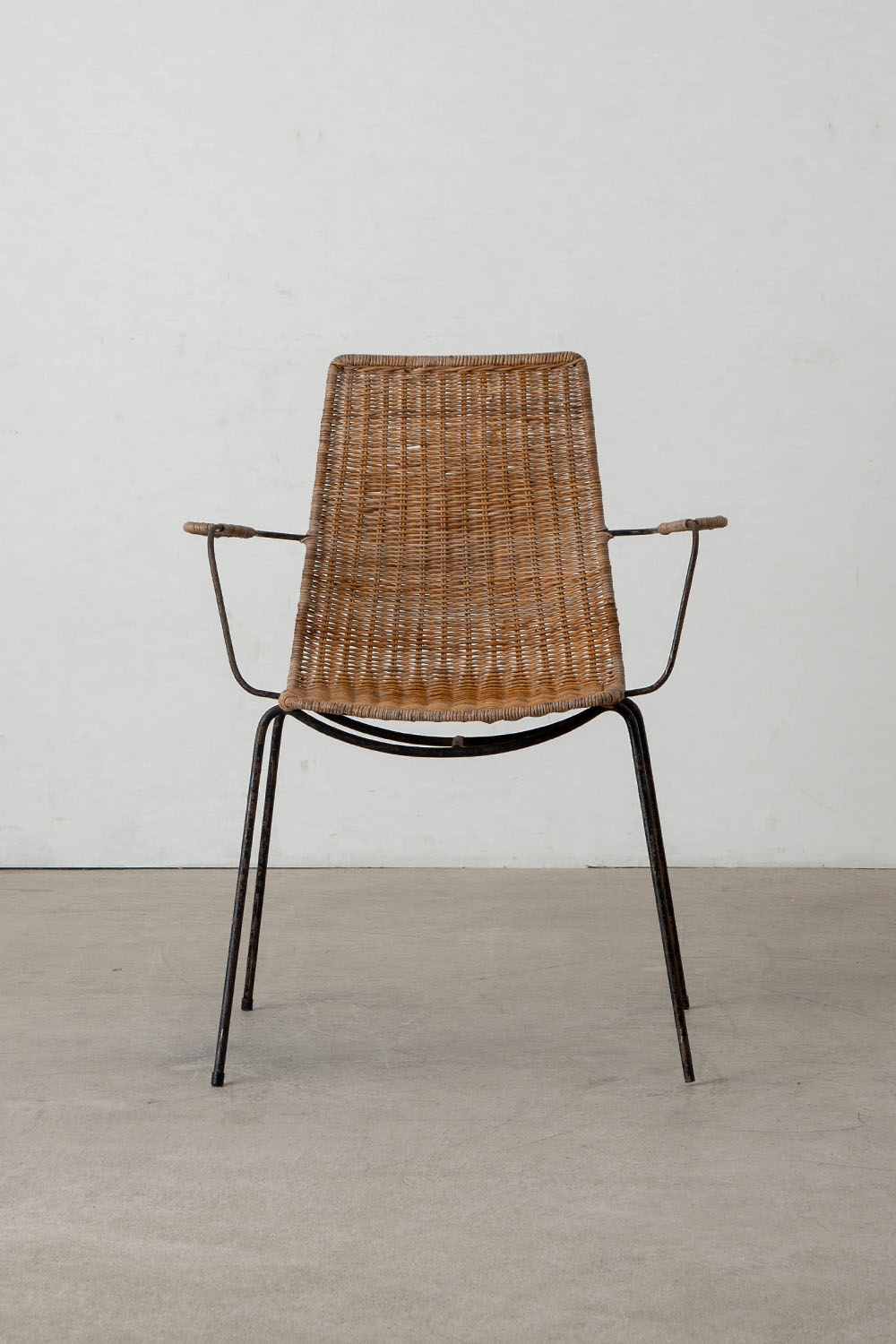 Arm Chair by Gian Franco Legler in Rattan and Black
