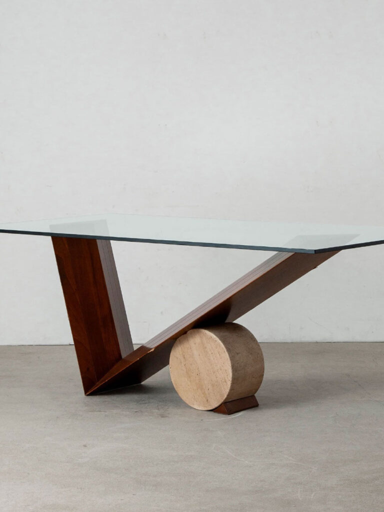 Valentino Table by Emanuele Zenere for Cattelan Italia in Glass , Wood and Travertine