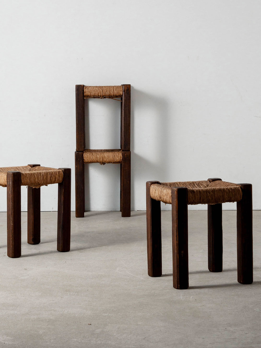Stool in Wood and Rush Seat