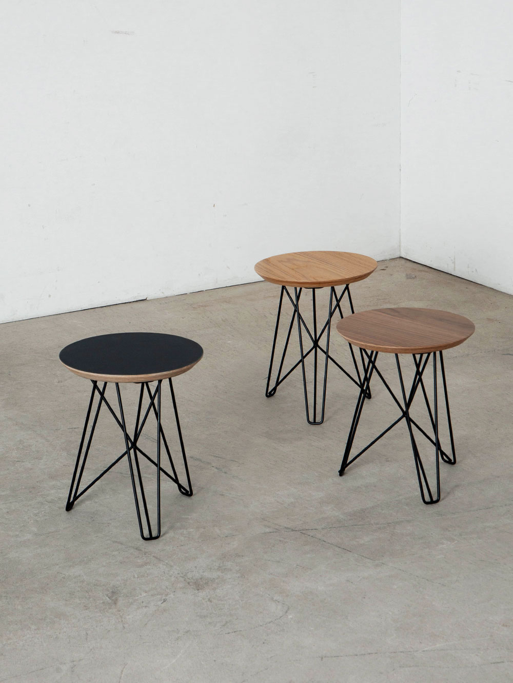 IJhorst Side Tables Small by Constant Nieuwenhuys for Pastoe in Metal and Fenix Black , Oak , Walnut