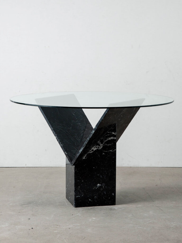 Y-Leg Dining Table in Glass and Marble