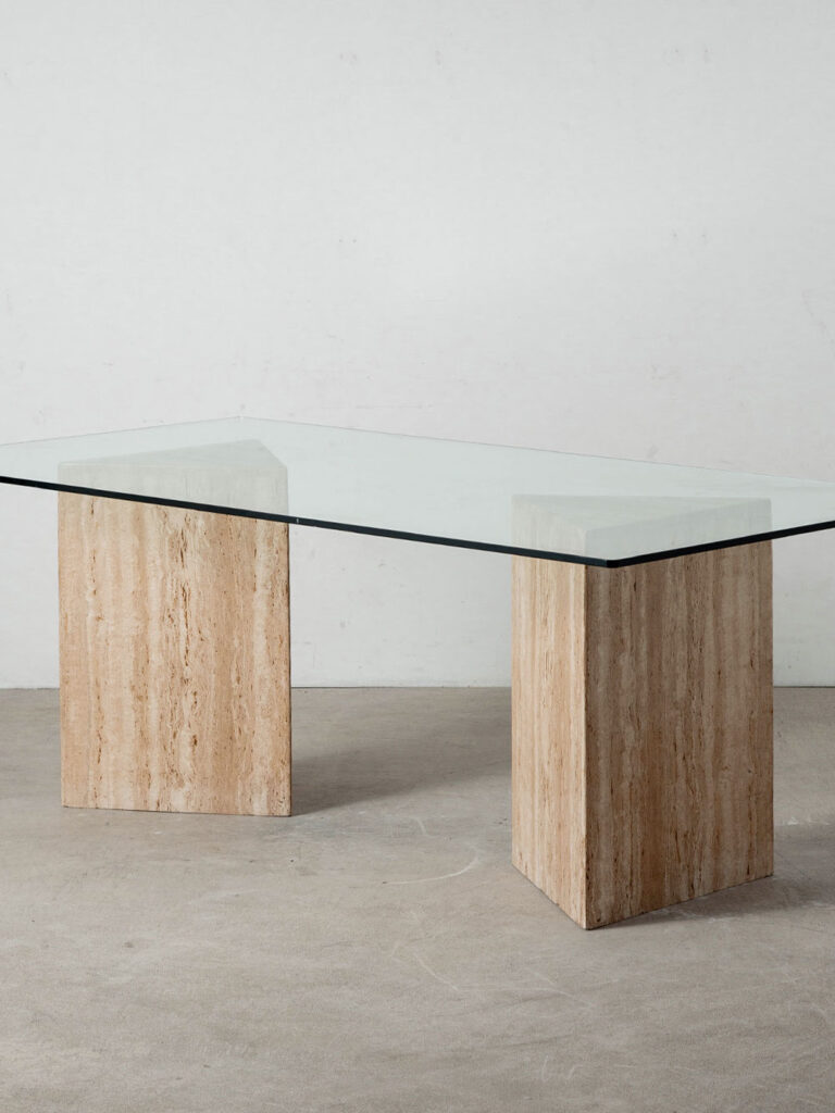 Dining Table in Glass and Travertine