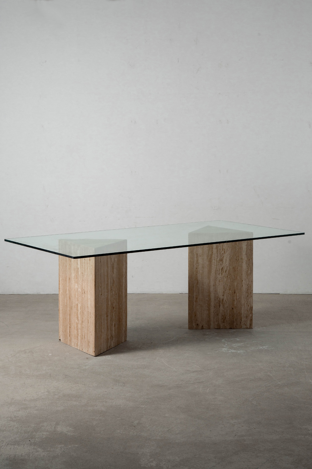 Dining Table in Glass and Travertine