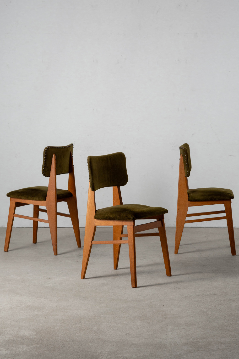 Dining Chair attribute to Jean Prouvé for Vauconsant in Fabric and Wood