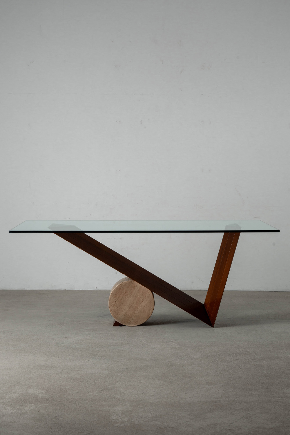 Valentino Table by Emanuele Zenere for Cattelan Italia in Glass , Wood and Travertine