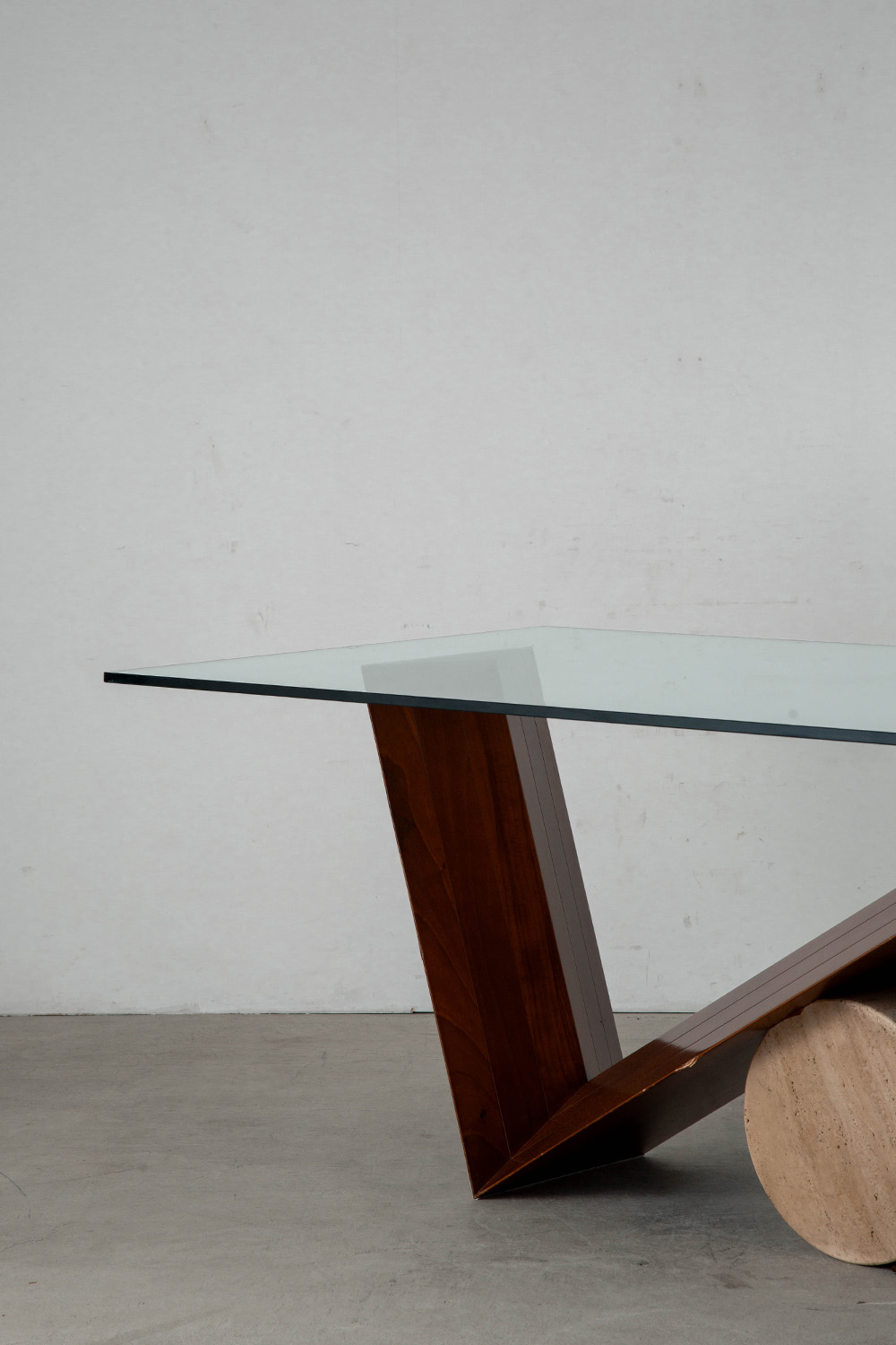 Valentino Table by Emanuele Zenere for Cattelan Italia in Glass , Wood and Travertine