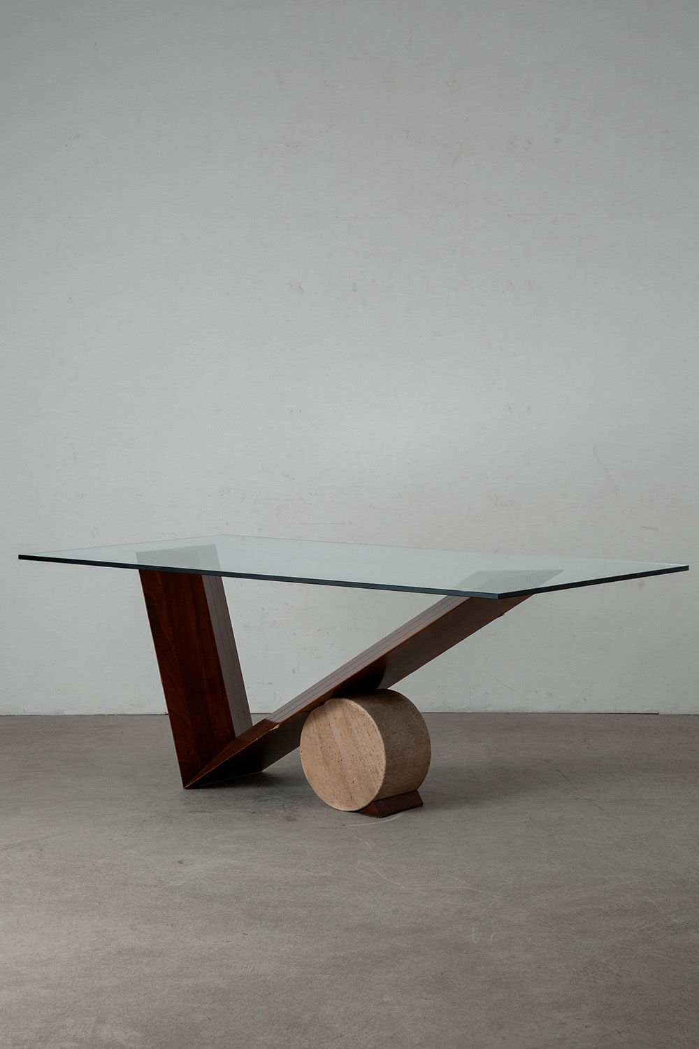 Valentino Table by Emanuele Zenere for Cattelan Italia in Glass , Wood and Travertine