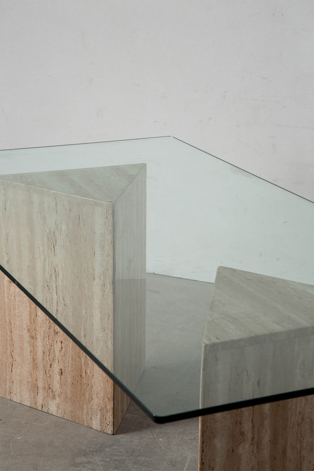 Dining Table in Glass and Travertine