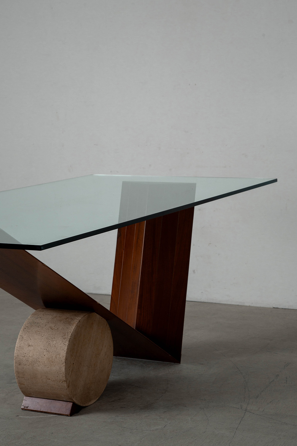 Valentino Table by Emanuele Zenere for Cattelan Italia in Glass , Wood and Travertine