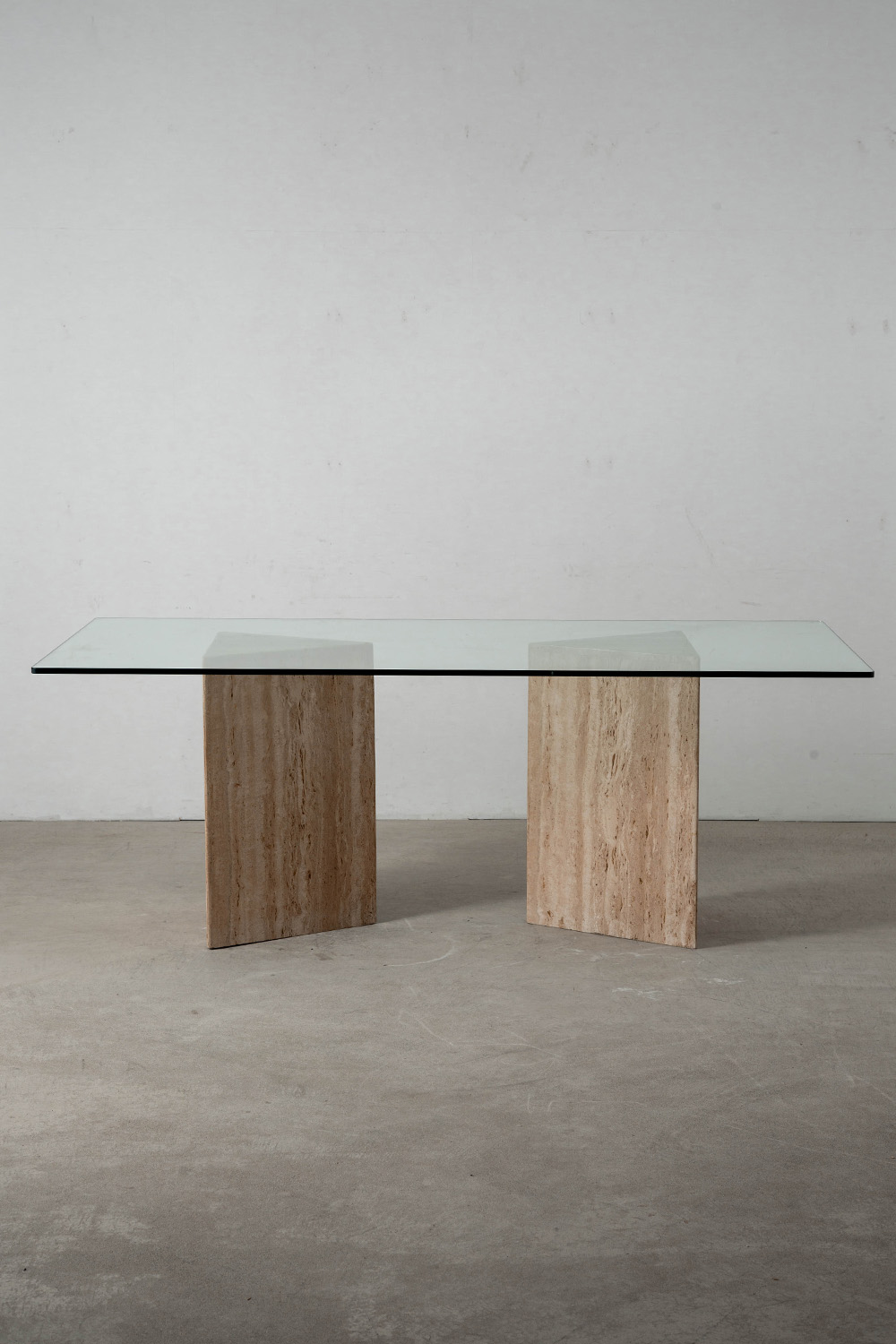 Dining Table in Glass and Travertine