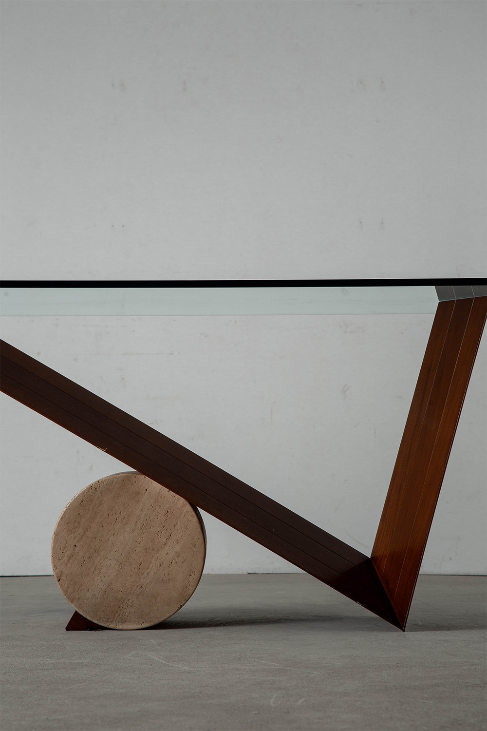 Valentino Table by Emanuele Zenere for Cattelan Italia in Glass , Wood and Travertine