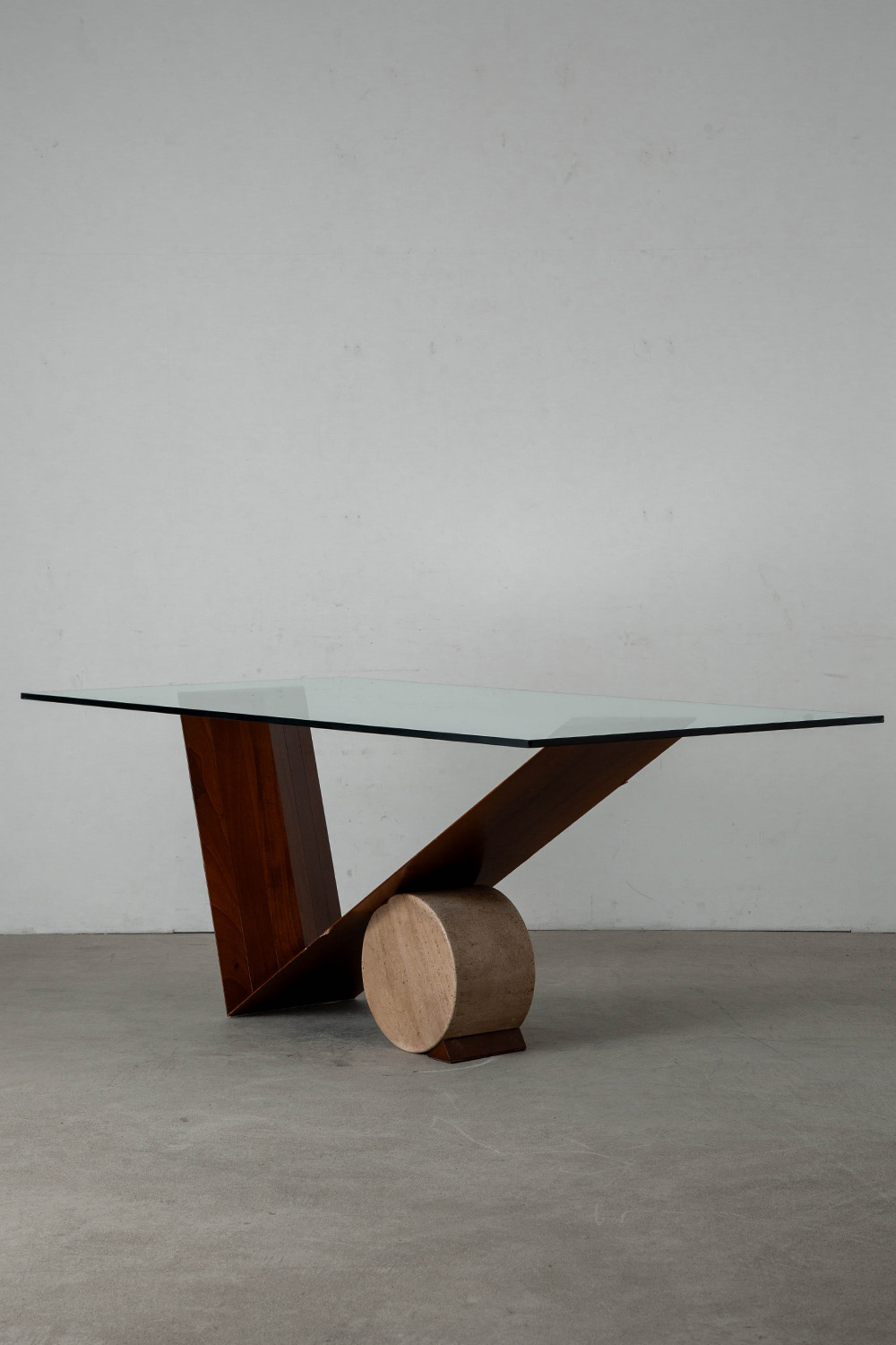 Valentino Table by Emanuele Zenere for Cattelan Italia in Glass , Wood and Travertine