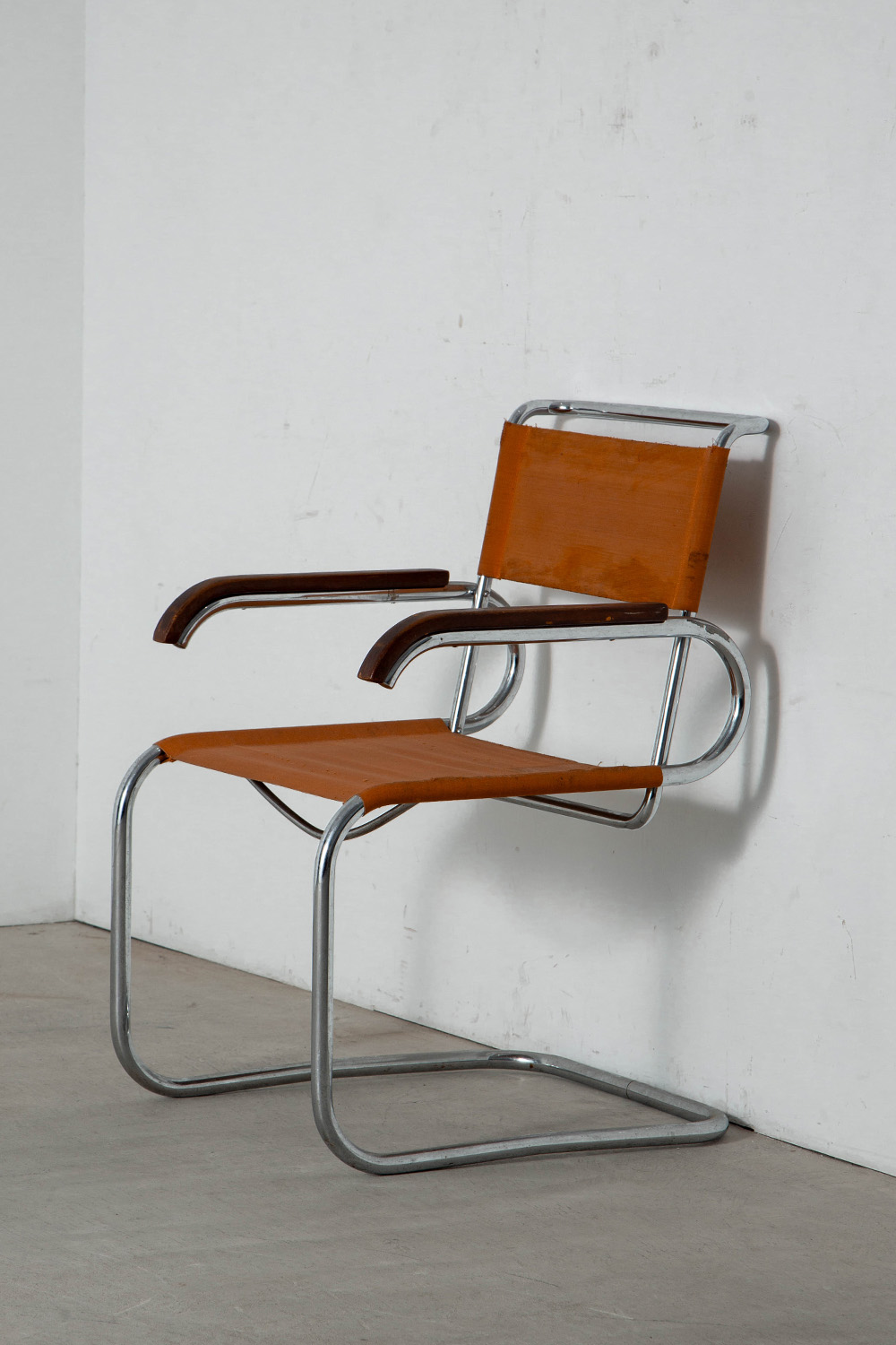 B55 Chair by Marcel Breuer for THONET in Chrome , Wood and Canvas