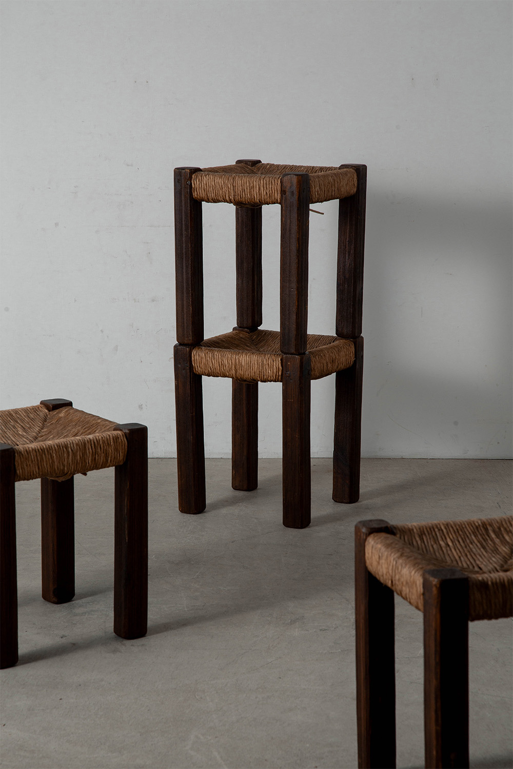Stool in Wood and Rush Seat