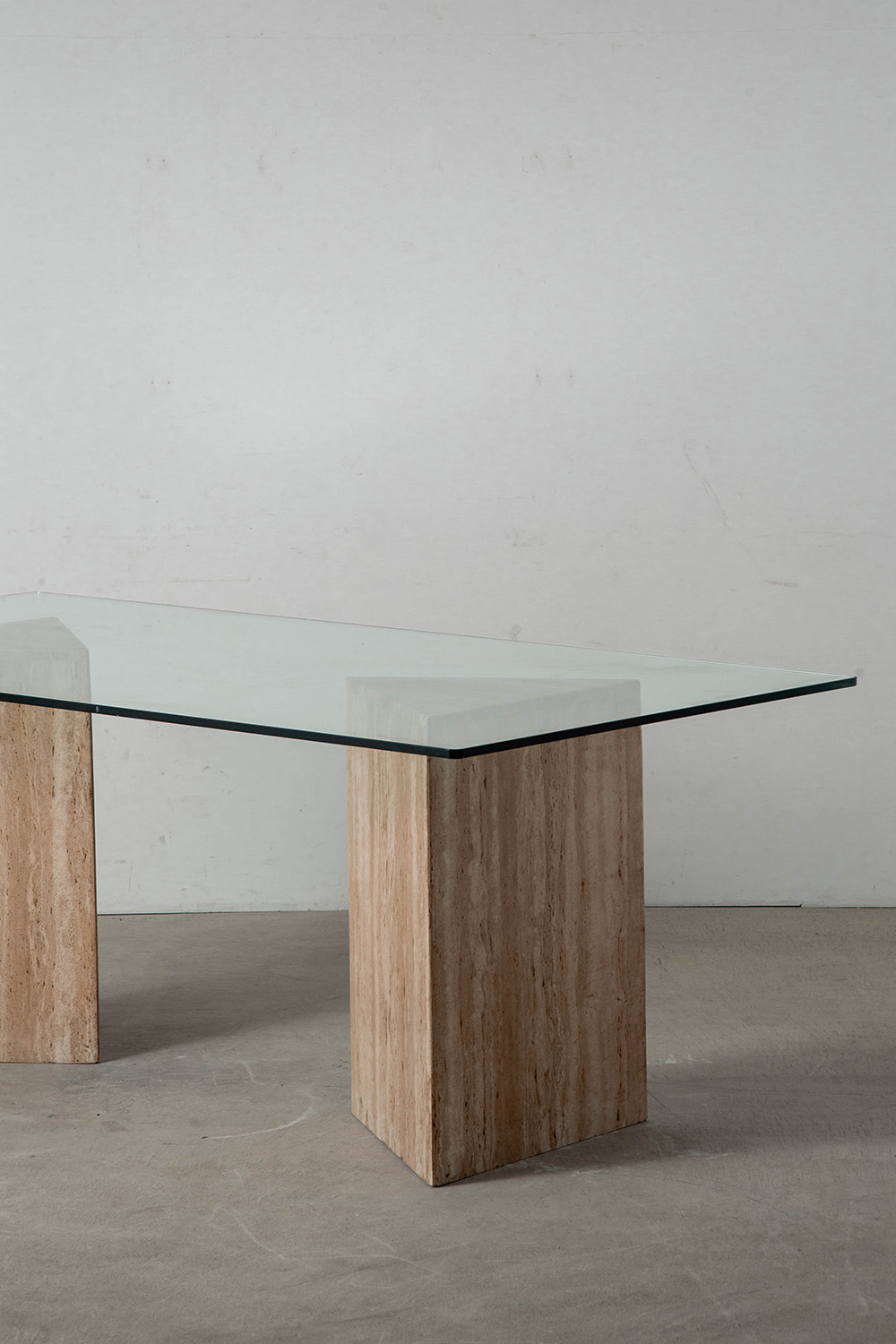Dining Table in Glass and Travertine