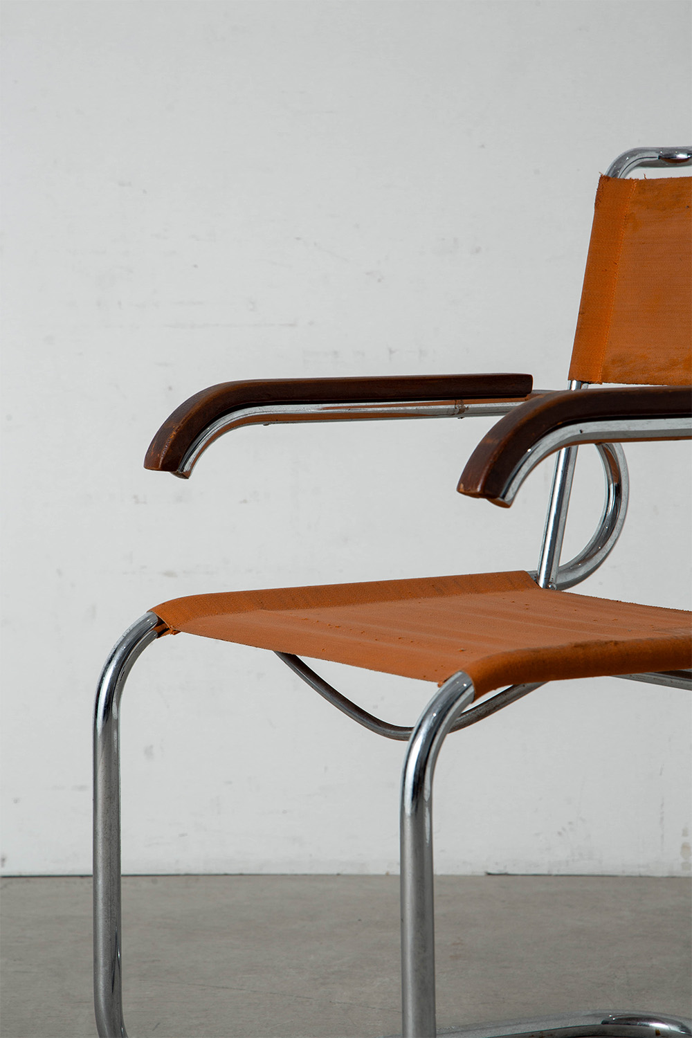 B55 Chair by Marcel Breuer for THONET in Chrome , Wood and Canvas