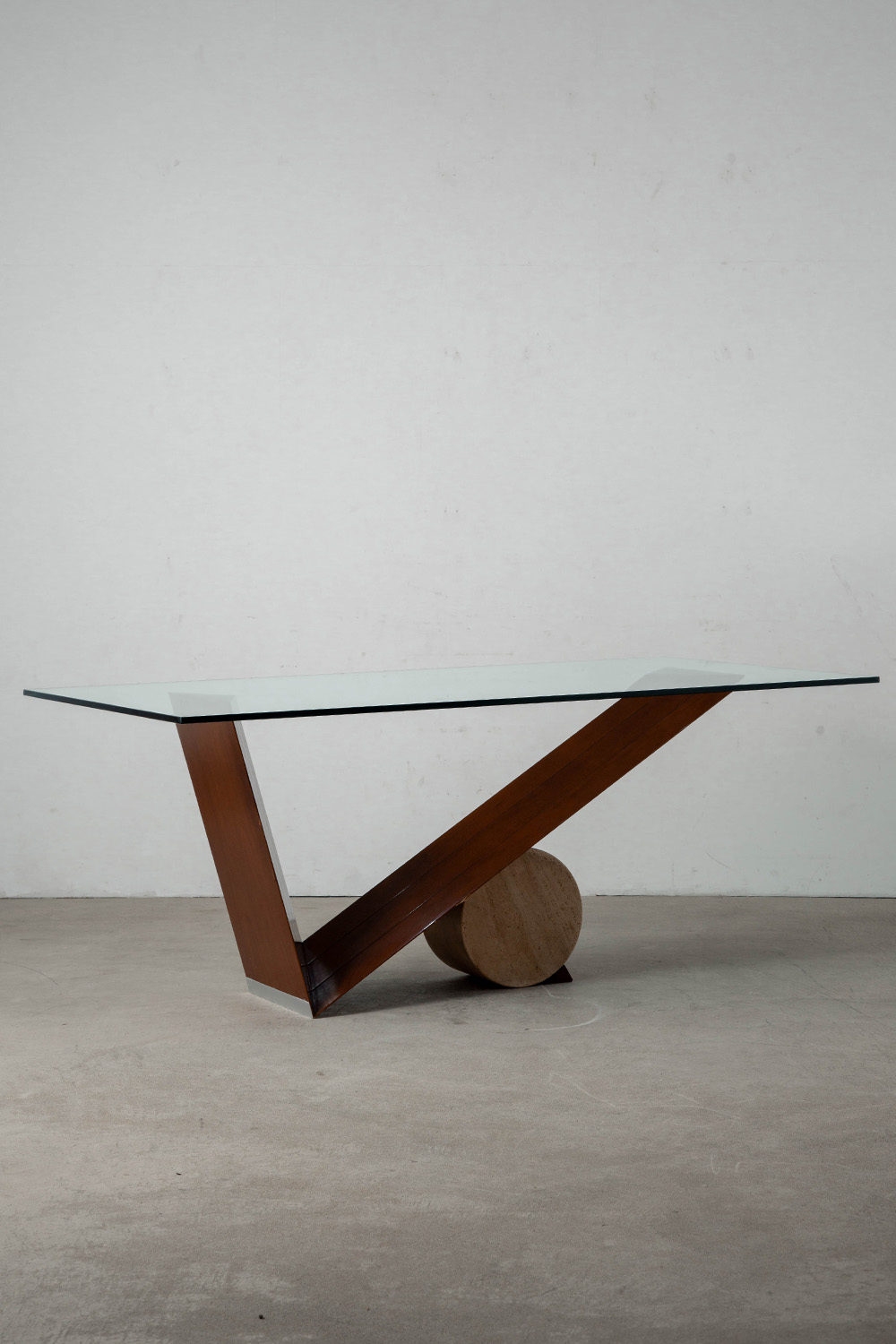 Valentino Table by Emanuele Zenere for Cattelan Italia in Glass , Wood and Travertine