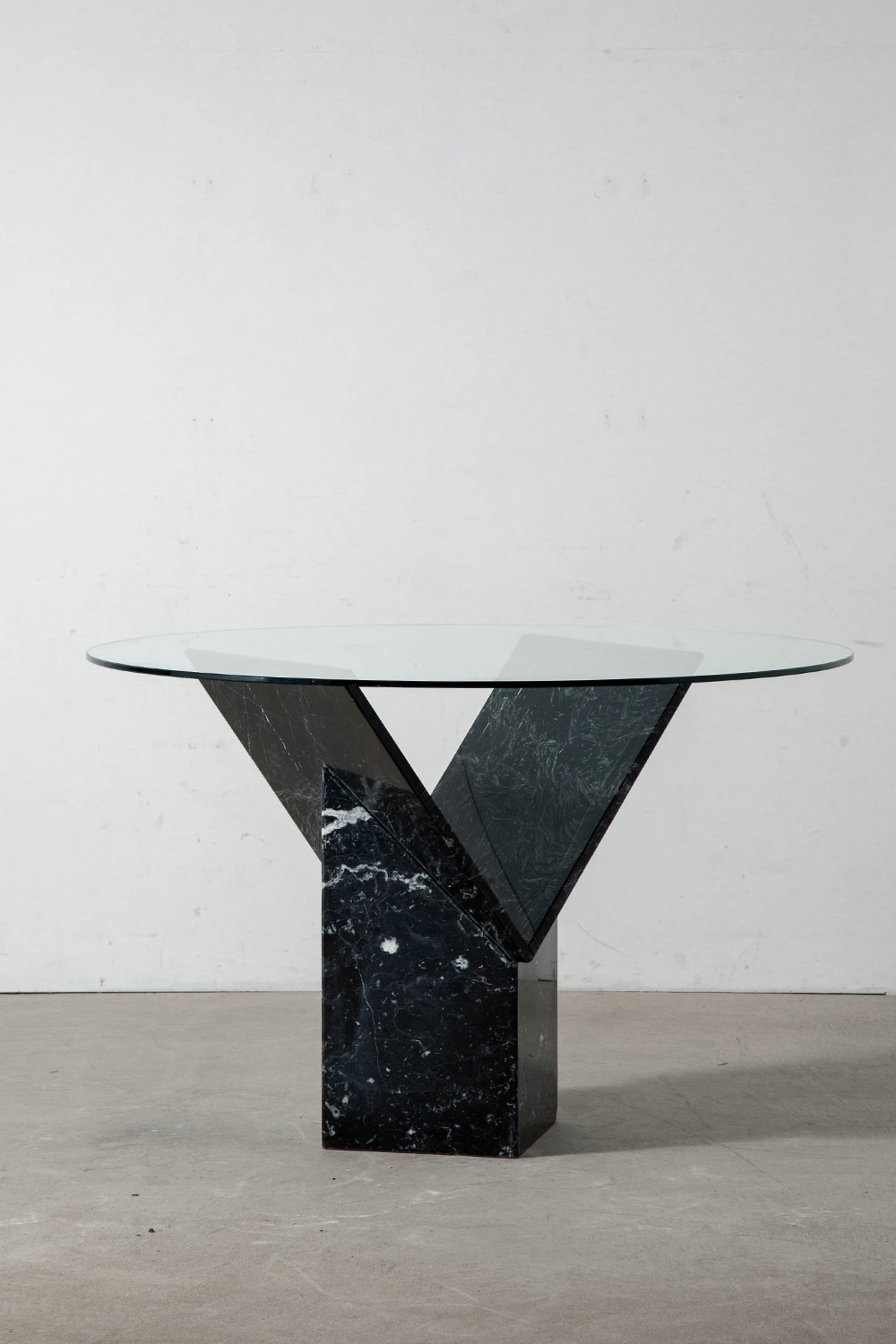 Y-Leg Dining Table in Glass and Marble