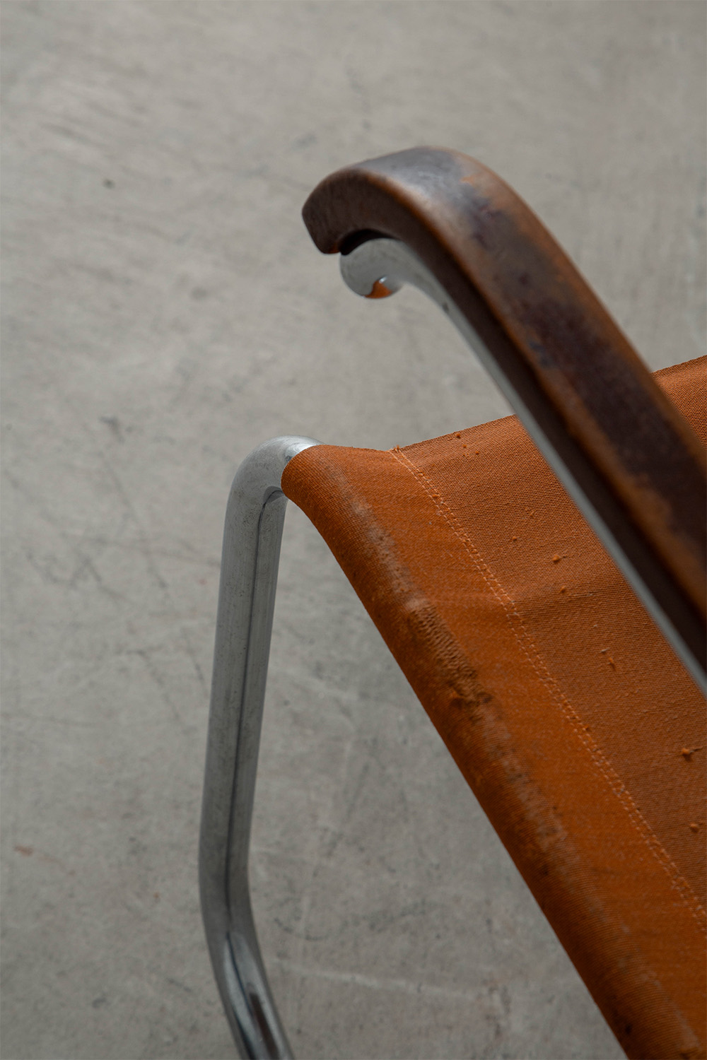 B55 Chair by Marcel Breuer for THONET in Chrome , Wood and Canvas