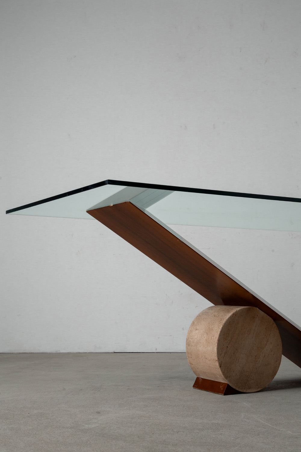 Valentino Table by Emanuele Zenere for Cattelan Italia in Glass , Wood and Travertine