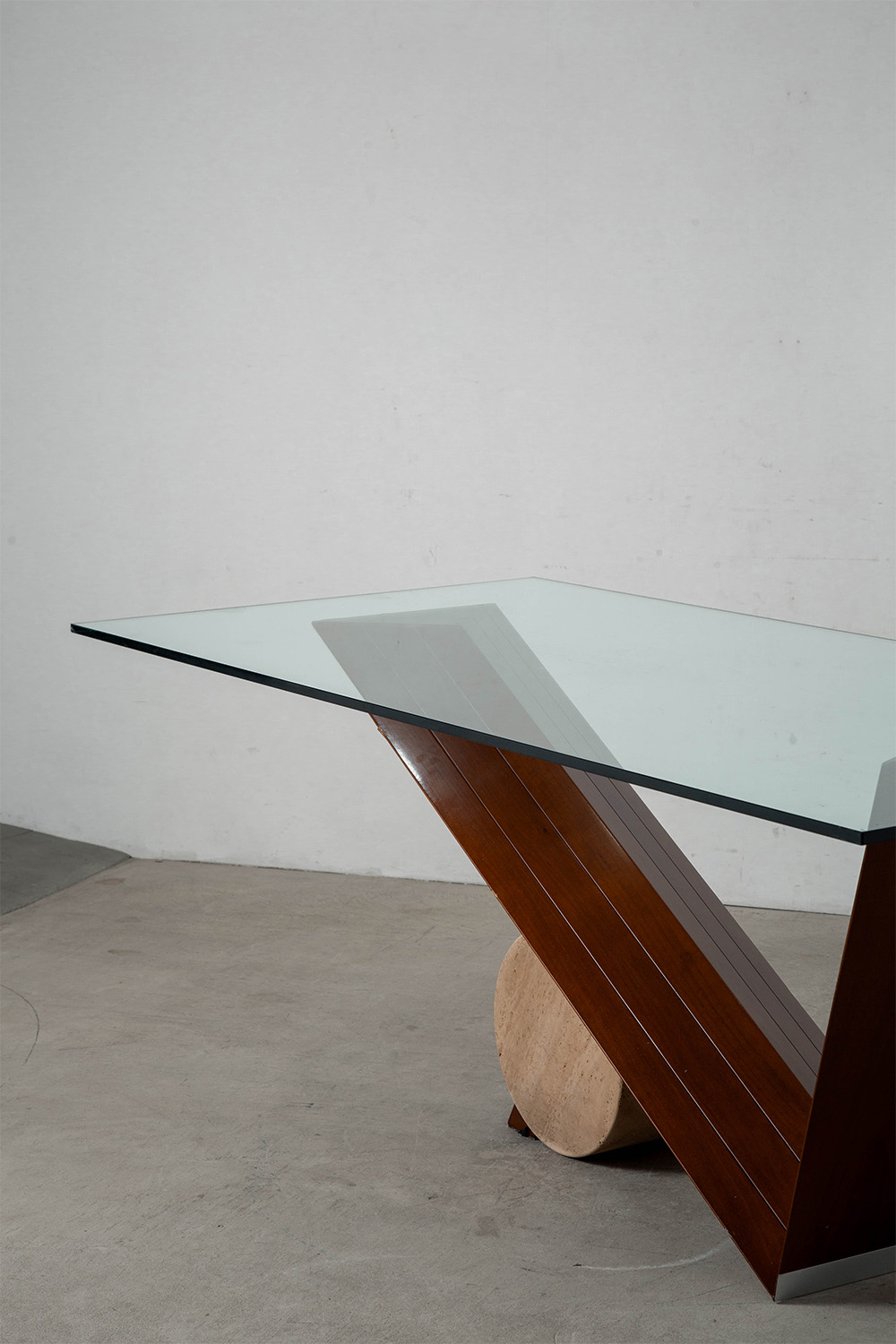 Valentino Table by Emanuele Zenere for Cattelan Italia in Glass , Wood and Travertine
