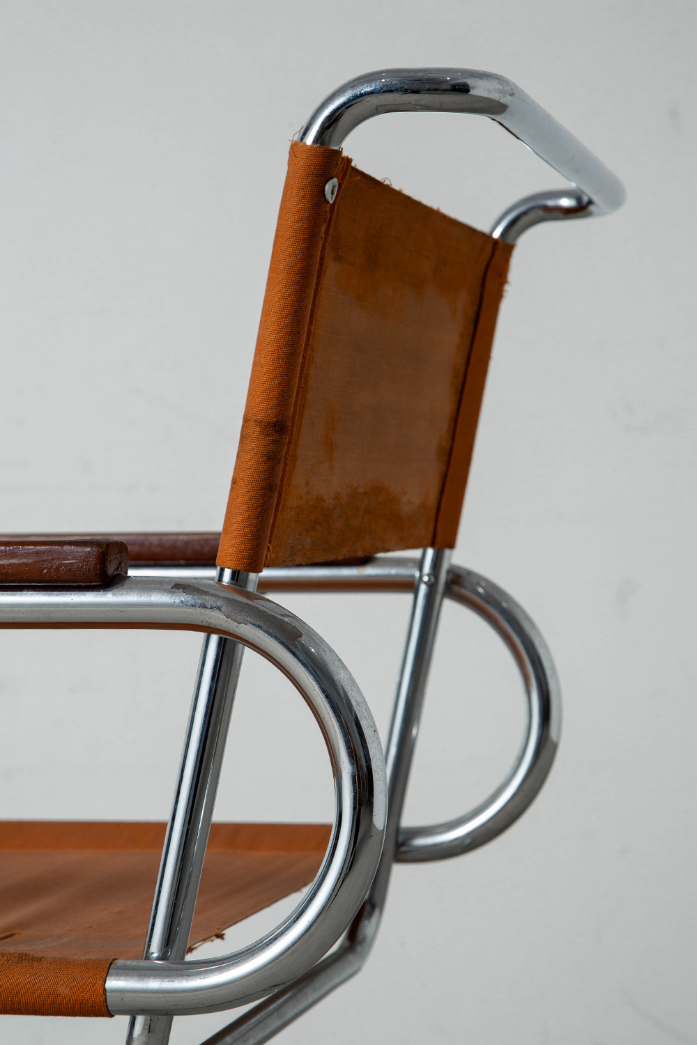 B55 Chair by Marcel Breuer for THONET in Chrome , Wood and Canvas