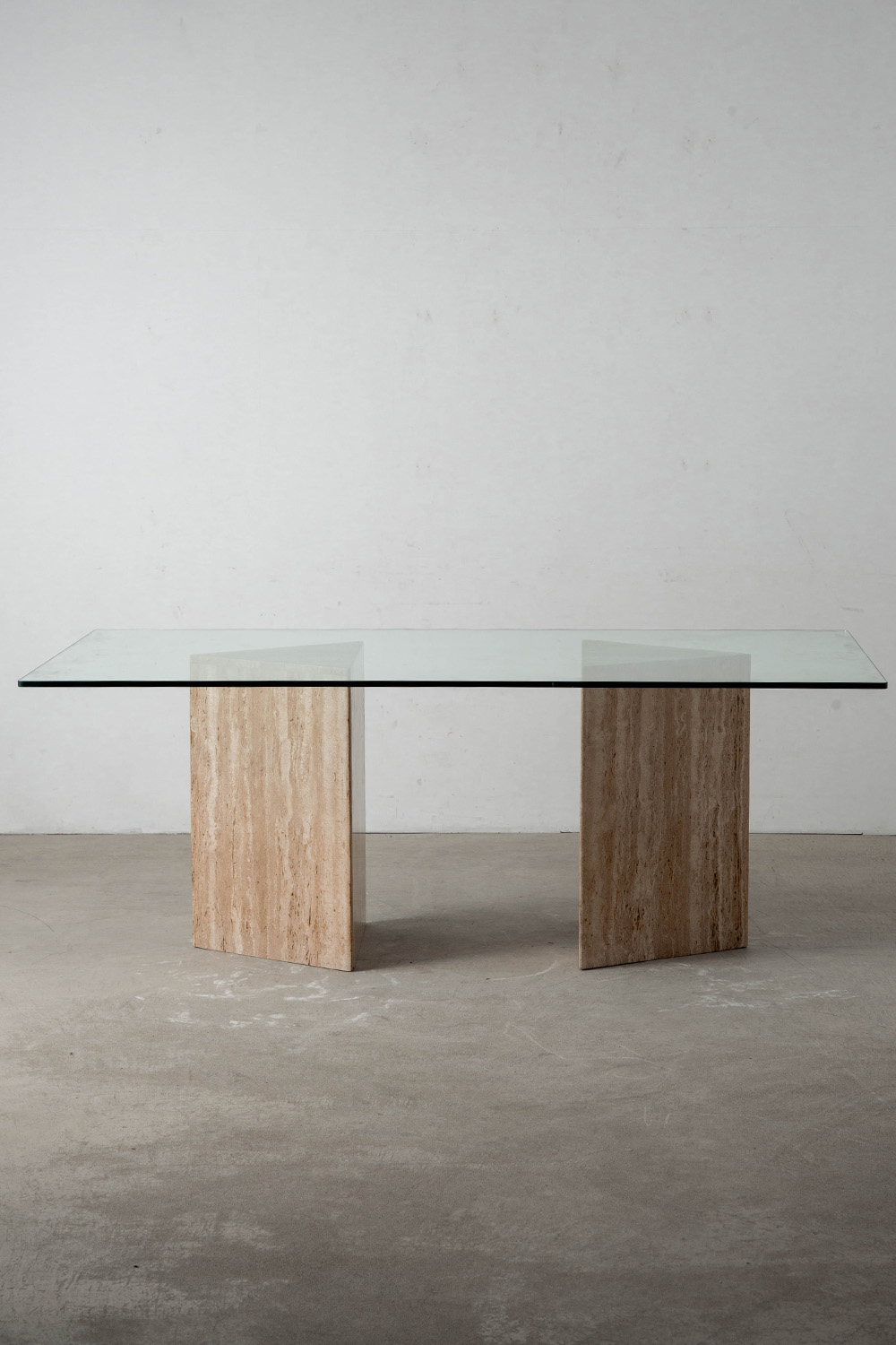 Dining Table in Glass and Travertine