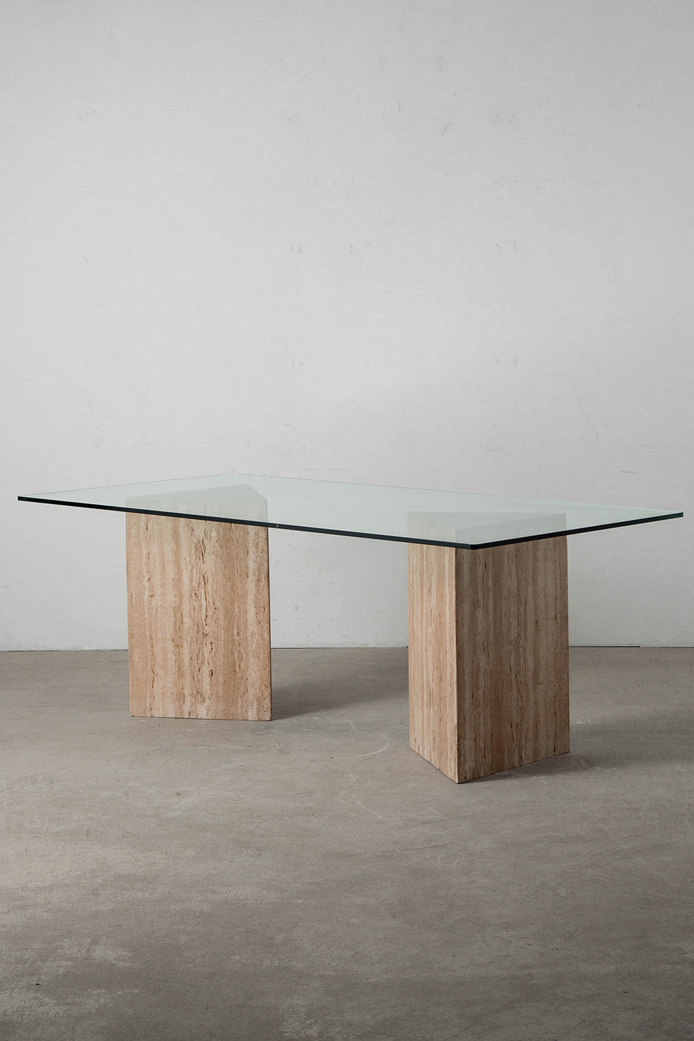Dining Table in Glass and Travertine