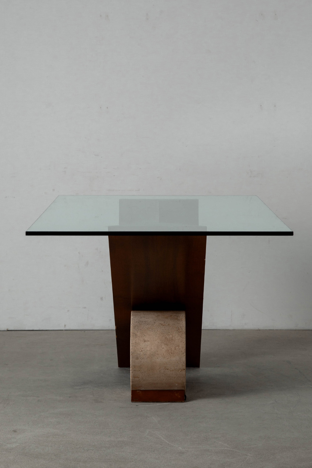 Valentino Table by Emanuele Zenere for Cattelan Italia in Glass , Wood and Travertine