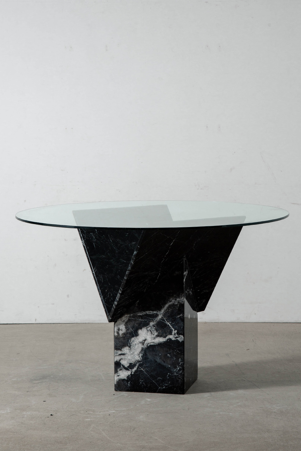 Y-Leg Dining Table in Glass and Marble