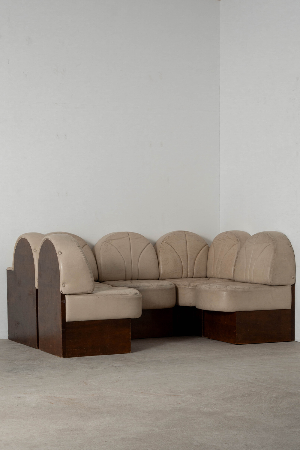 Sofa Set in Cow Leather and Wood