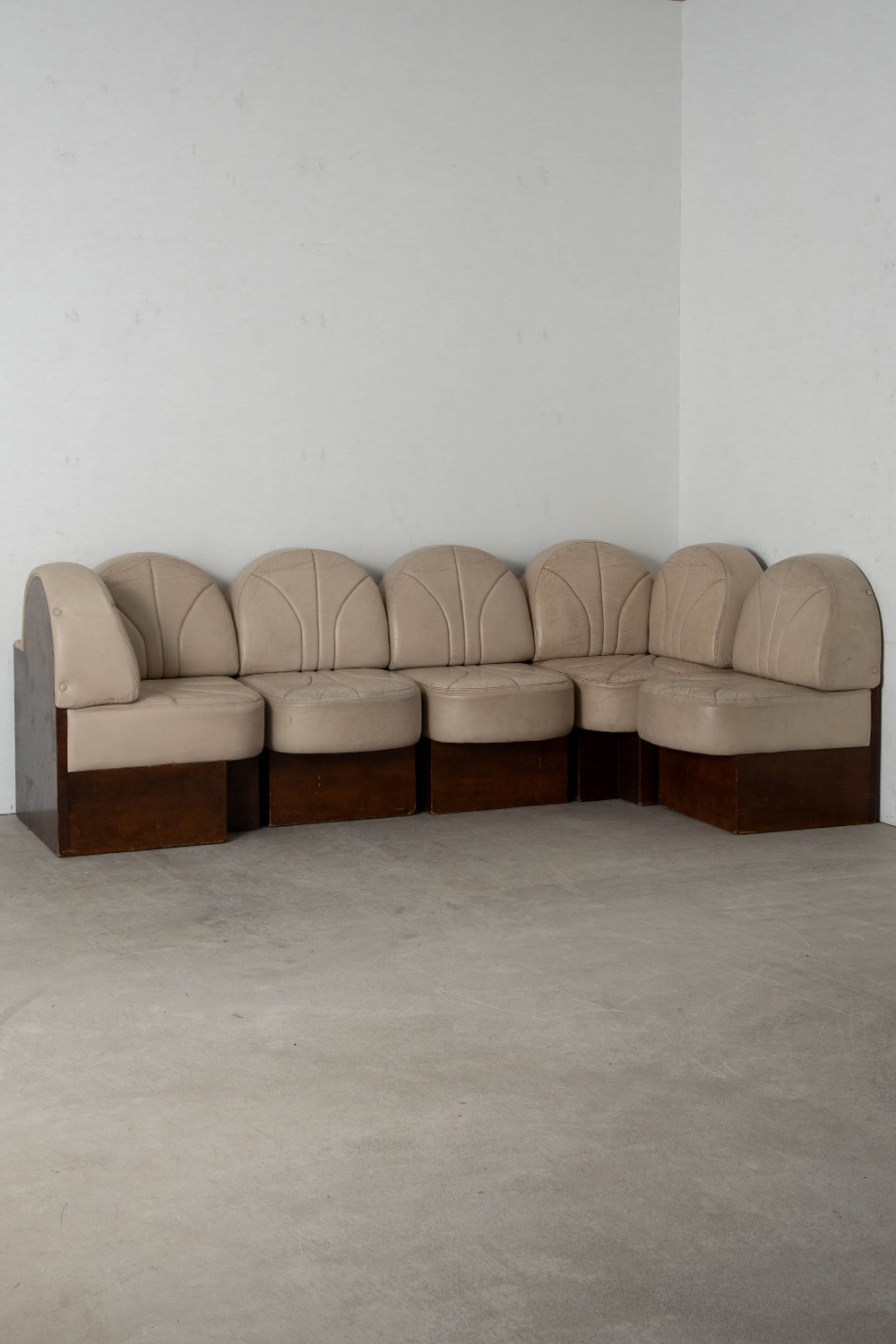 Sofa Set in Cow Leather and Wood
