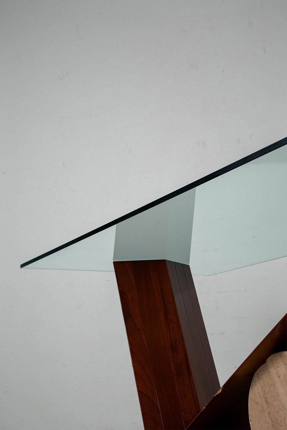 Valentino Table by Emanuele Zenere for Cattelan Italia in Glass , Wood and Travertine